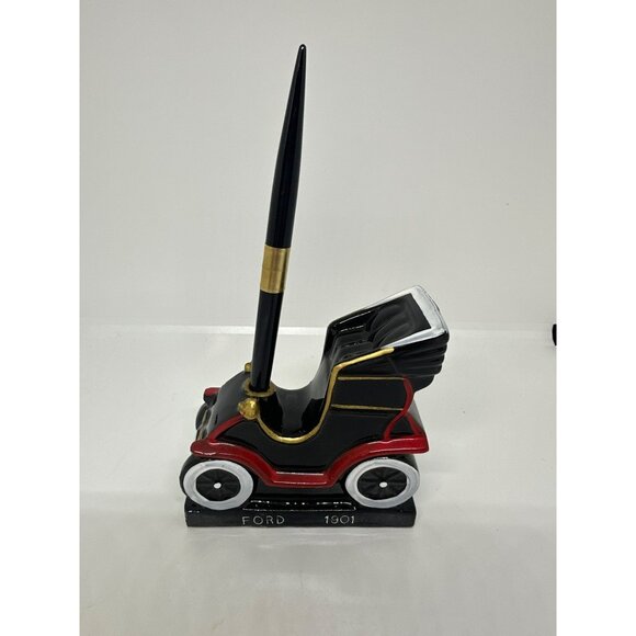 VTG Ford 1901 Model T Pen Holder | Black & Red Ceramic Car w/ Gold Accents 8.75" - Picture 2 of 8